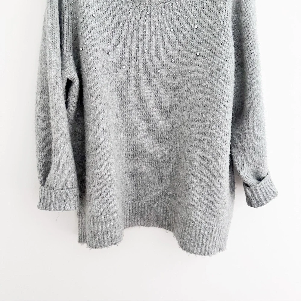 Lane Bryant Gray Rhinestone Embellished Crew Neck Sweater Women Size 18/20